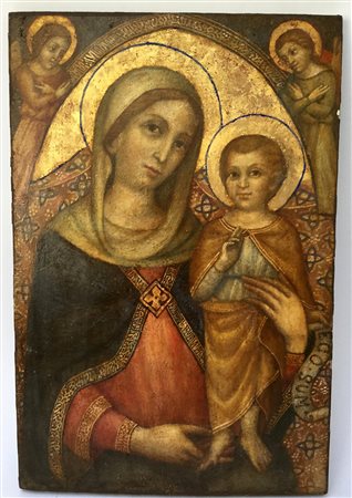 Ignoto, "Madonna con bambino", olio su tavola (cm 63 x 42), secolo XX