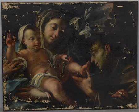 Scuola italiana del secolo XVIII "Madonna con Bambino e Sant'Antonio" olio su...