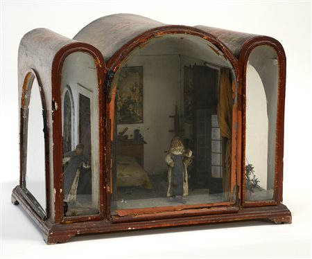 Arte napoletana, secolo XIX "Interno di convento" teca in legno laccato...
