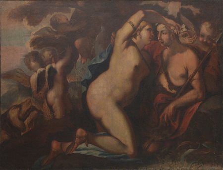 Scuola veneta del secolo XVIII "Diana e Callisto" olio su tela (cm 138,5x180)...