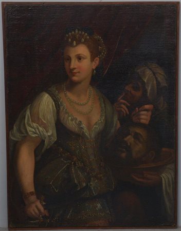 Scuola veneta del secolo XVII "Giuditta e Oloferne" olio su tela (cm 115x86)...