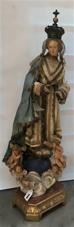 Arte napoletana, secolo XIX "Madonna dell'Apocalisse" scultura con viso e...