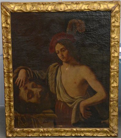 Scuola del secolo XVII David e Golia Olio su tela cm 114x95 In cornice antica...