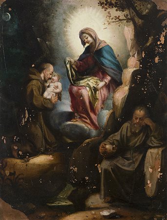 Scuola del secolo XVIIMadonna con Bambino in gloria, San Francesco d'Assisi e...