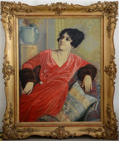 Umberto Coromaldi (Roma 1870 - 1948)"Ritratto femminile" olio su tela (cm...