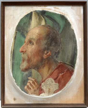 Antico strappo di affresco raffigurante santo di profilo (cm 44x33) In...