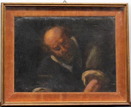 Scuola del secolo XVII "Ritratto di uomo" frammento ad olio su tela (cm...