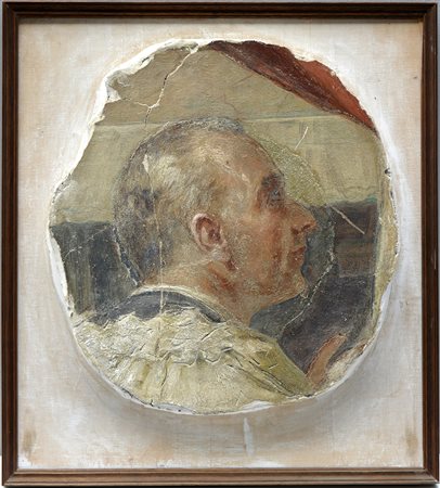 Antico strappo di affresco raffigurante santo (cm 34x40) (difetti)