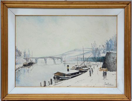 Paolo Paradiso "Paesaggio innevato" '75, olio su tela (cm 50x70) Firmato e...