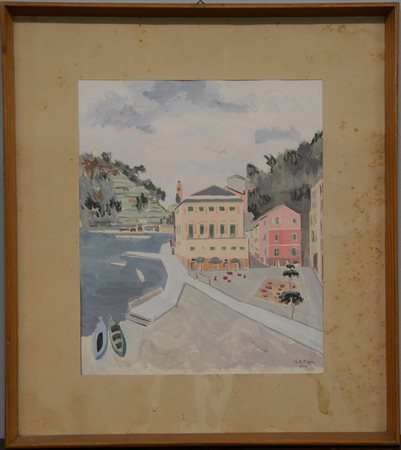 Napoleone G. Fiumi (Londra 1898 - Trieste 1948)"Portofino", tempera su carta...