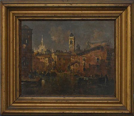 Ignoto "Milano, Via Laghetto" olio su tavoletta (cm 17,5x21) In cornice...