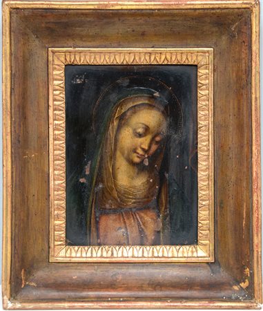 Scuola del secolo XVIII "Vergine" Olio su rame (cm 23x17,5) In cornice del...