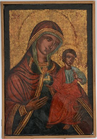 Ignoto del secolo XX, icona raffigurante "Madonna con Bambino" (cm 27,5x19)...