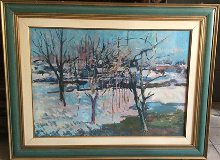 Ignoto "Paesaggio invernale" olio su cartone (cm 50x70) in cornice