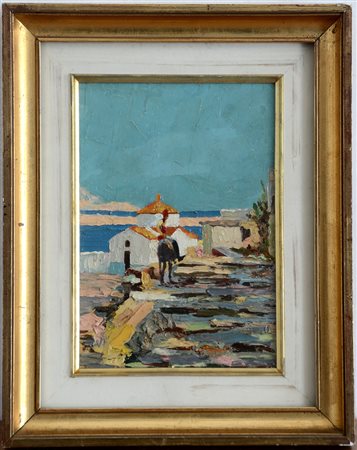 Ignoto, ''Paesaggio marino'', dipinto ad olio (cm 26x18), in cornice (lievi...