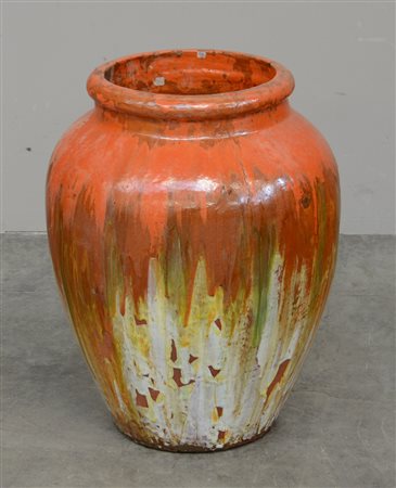 Grande vaso in terracotta smaltata rossa e bianca (h cm 58) (lievi difetti)