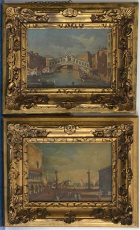 Ignoto, coppia di olii su tela raffiguranti scorci veneziani (cm 25x35) , in...