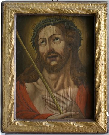 Ignoto del secolo XVII "Ecce Homo" olio su carta applicata su tavola (cm...