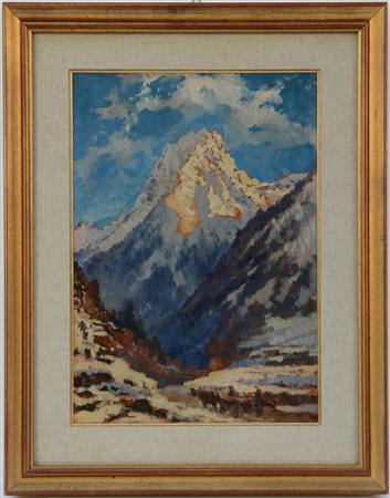 Ignoto "Paesaggio montano" olio su compensato (cm 45x32), in cornice