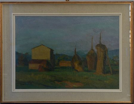 Attilio Alfieri (Loreto 1904 - 1992)"Paesaggio" 1934, olio su tela applicata...