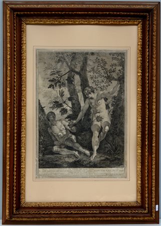 Incisione da Tintoretto "La colpa dei primi padri" (cm 50x35) Secolo XIX. In...