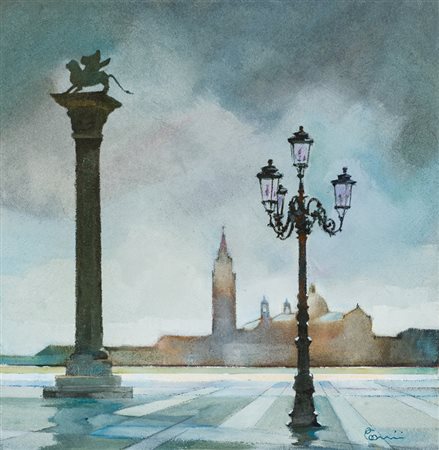 SERGIO GIANNINI (1927)San Marco sotto la pioggia, 1984Olio su telacm...