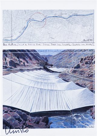 CHRISTO (1935)Over the riverCartolina cm 15x10Firma a pennarello al fronte