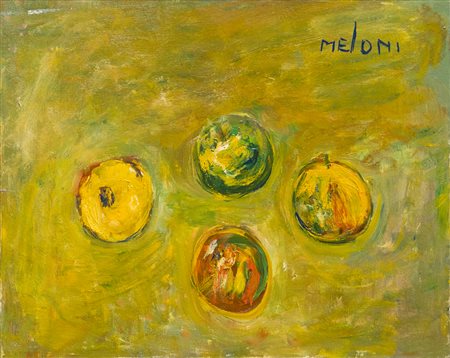 GINO MELONI (1905-1989)4 mele, 1987 Olio su telacm 40x50Firma al fronteFirma,...