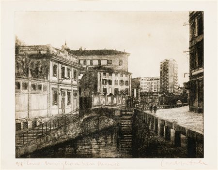 CARLO VITALE (1902-1996)Milano. Naviglio a San MarcoIncisioneLastra cm...