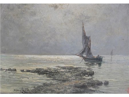 GIACINTO BO Montanaro C.se (To) 1832 - Torino 1912 Paesaggio sul mare Olio su...