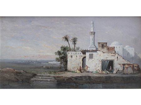 Inoel (XIX secolo) Paesaggio orientalista Olio su tela Misure: 22x41 cm