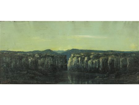 G. Ritter (XIX secolo) Paesaggio simbolista Olio su cartoncino Reca al verso...