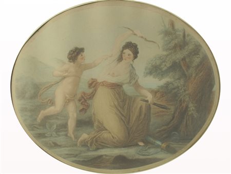 Thomas BURKE (1749-1815) Stampa ovale a colori tratta da Cupido disarmato da...