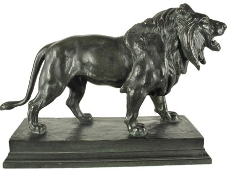 Fusione in bronzo raffigurante un leone del parigino Alfred Barye. Misure:...