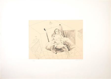 Ugo Attardi, Interno con donna seduta 1969 Incisione, cm 50x70