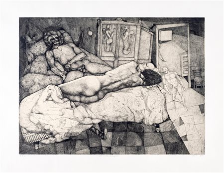Ugo Attardi, Nell'ombra dormi suoni 1980 Acquaforte/Acquatinta, cm 70x100