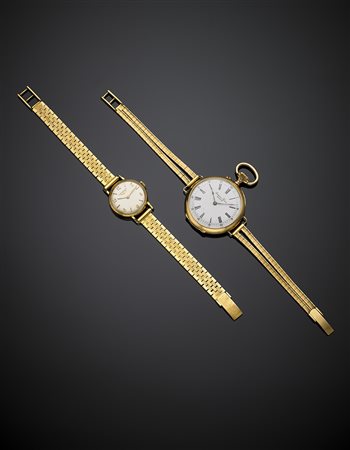 ANTOINE FRERES,LONGINESLotto di due orologi in oro giallo con bracciali non...