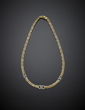 Collier in oro giallo a maglia rifinito con oro bianco e diamanti, g 49,22,...