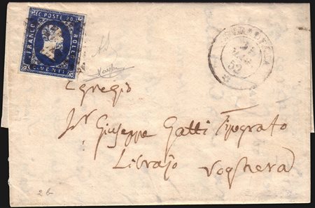 SARDEGNA 1852 (27 mag.)Lettera con testo da Stradella per Voghera, affrancata...