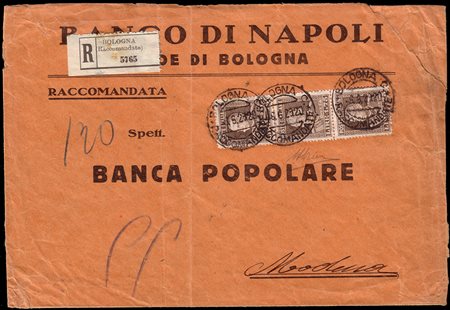 REGNO D'ITALIA 1929 (6 giu.)Busta raccomandata, aperta sui lati, da Bologna...