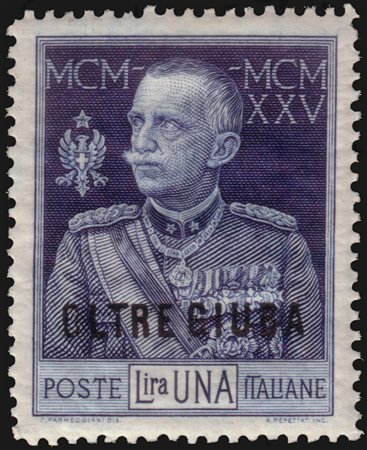 OLTRE GIUBA 1925"Giubileo del Re". 1 lira azzurro D. 13½MNH..........(Sass. 22)