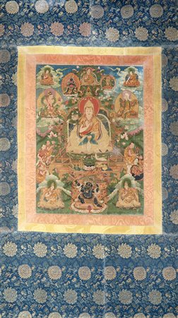 Thangka raffigurante divinità Buddhiste, dipinto a inchiostro e colore su...