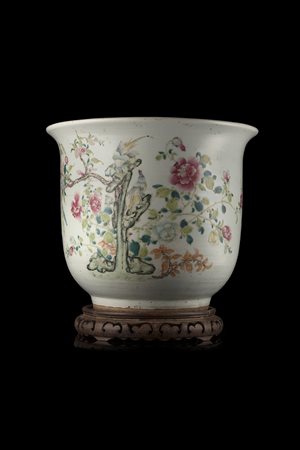 Vaso portafiori in porcellana Famiglia Rosa a decoro floreale, base in...