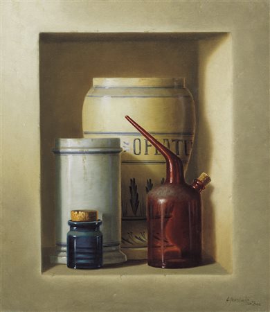 ANTONIO NUNZIANTE Napoli 1956 Farmacia Italia, 2000 olio su tela cm. 35x30,...