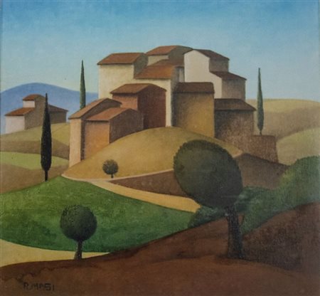 Masi Roberto olio su tela 40x40 Paesaggio 1989 autentica dell'artista su foto