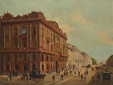 A. Fumagalli "La Ca' Rossa a Milan" 1880olio su tela (cm 83x109)Firmato,...