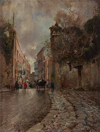 Attilio Pratella (Lugo 1856 - Napoli 1949)"Strada di Napoli"olio su tavola...