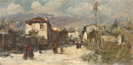 Vittore Antonio Cargnel (Venezia 1872 - Milano 1931)"Scorcio di paese con...