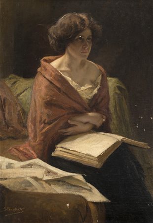 Carlo Stragliati (Milano 1869 - 1925)"La lettura"olio su tela (cm...