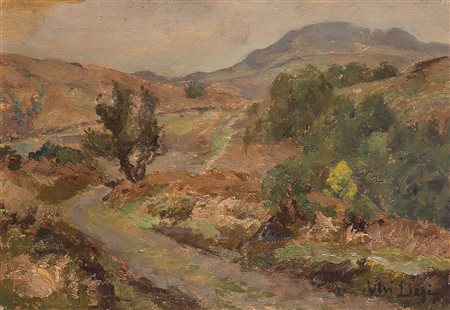 Ulvi Liegi (Livorno 1858 - 1939)"Colline toscane"olio su compensato (cm...